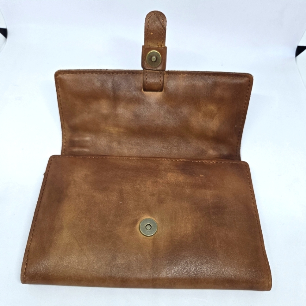 Patricia Nash Brown 100% Leather Antique Gold Studded Leather Trifold Wallet - Picture 9 of 15